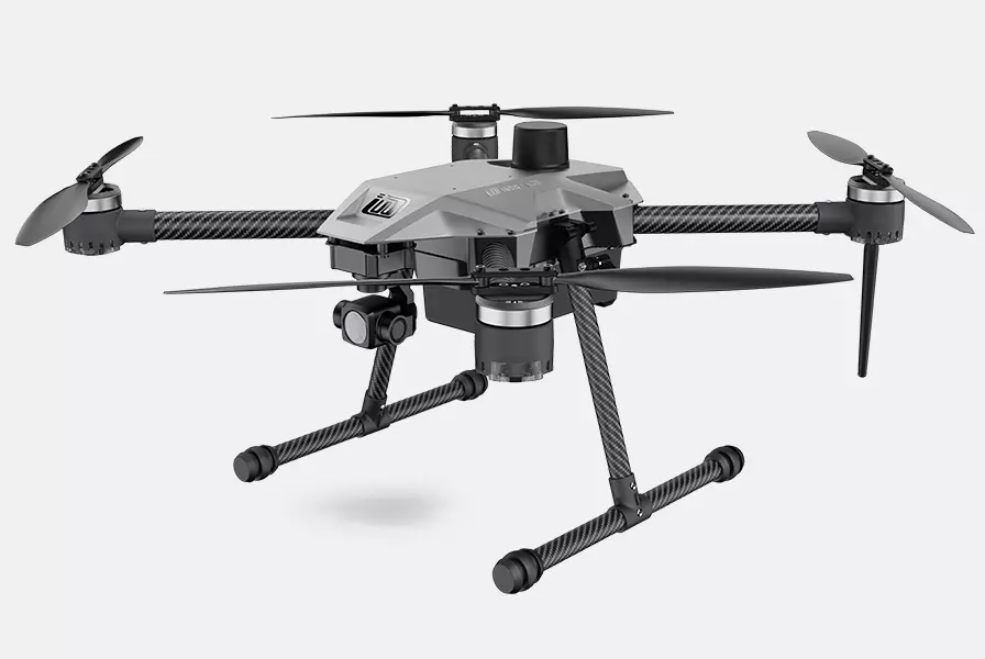 cyberone drone in black and grey coloured has placed on white floor and background