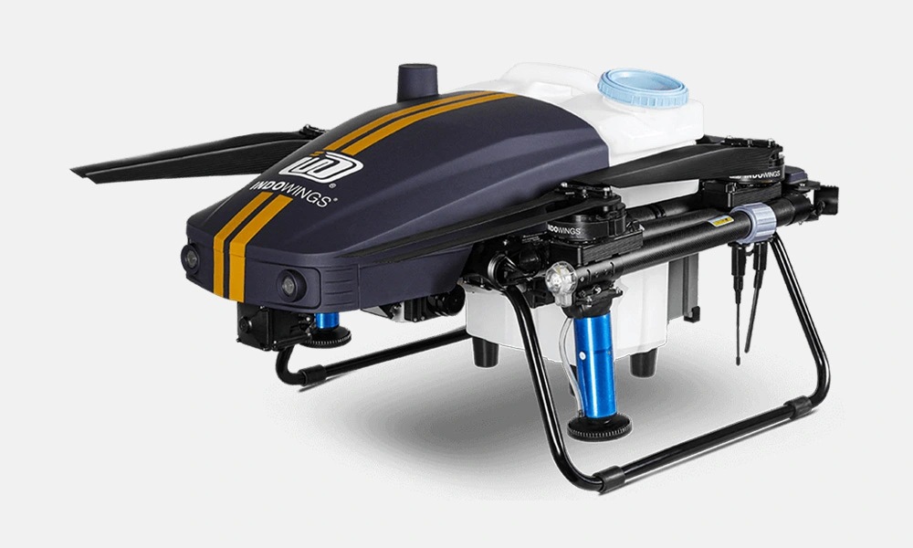 Agriculture Drone in black and white colored has placed on white colored
                     background