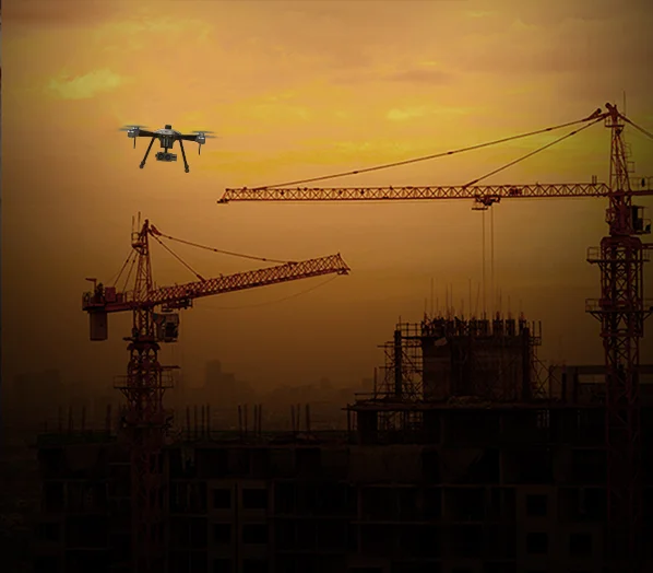 Sunset view from there is power transmission on terrace cyberone Lite drone is flying over it