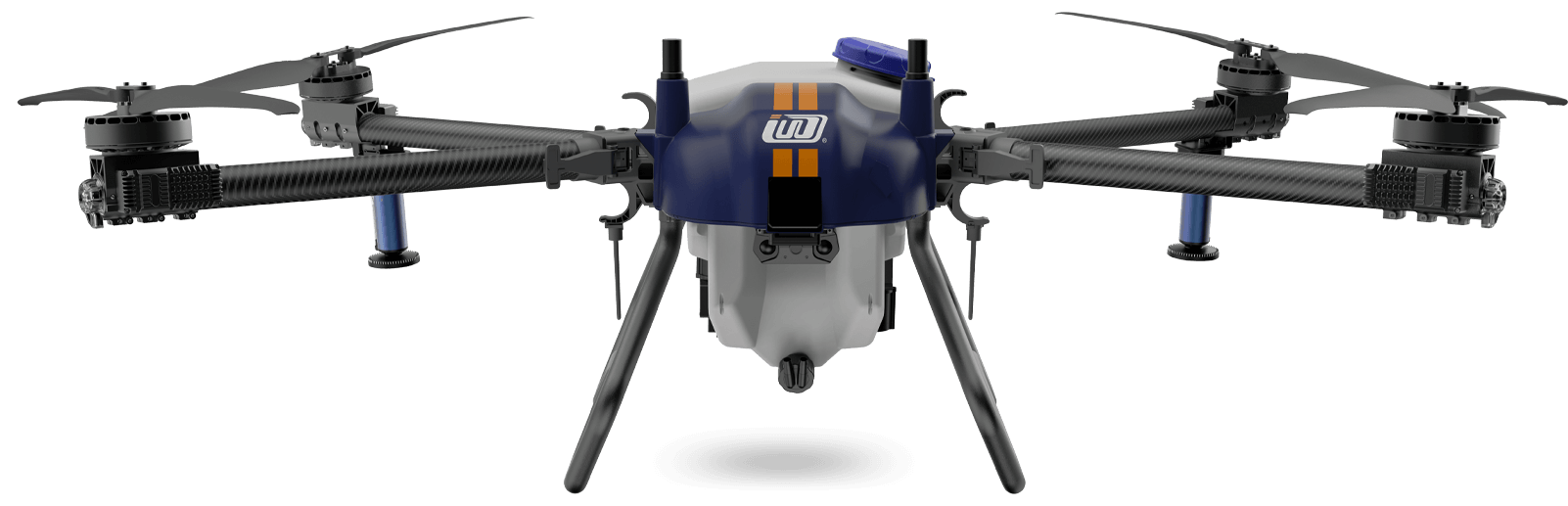 Green crops with sky view with e-series pro of agricultural drone is spraying water onto the crops.