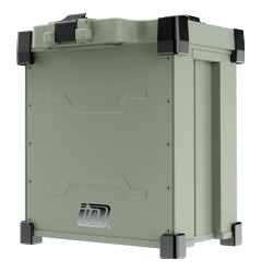 S-series of agricultural drones spraying the water onto the green crops below accompanied by clouds in the sky.