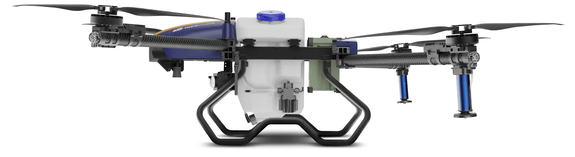 S-seriespro of agricultural drones spraying the water onto the green crops below accompanied by clouds in the sky.