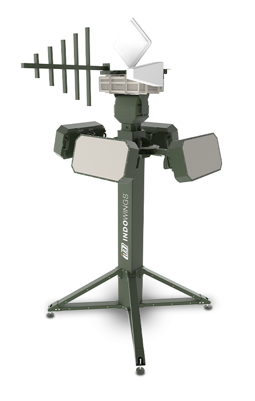 A pillar like with attached three radars with two cameras on this in brown and copper colour.